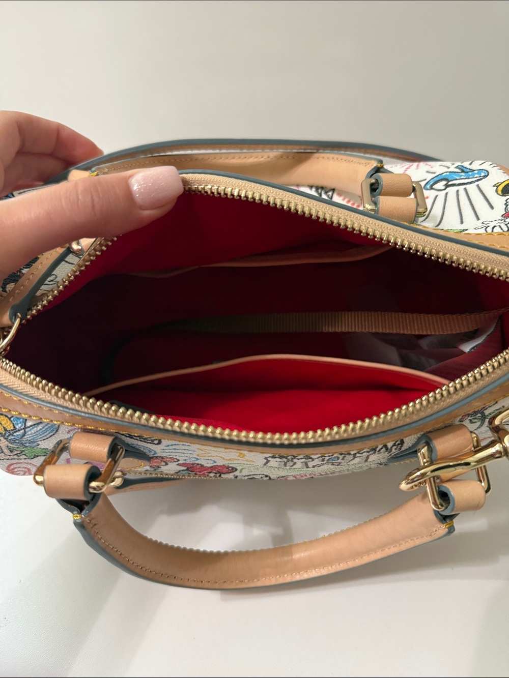 Dooney & Bourke White Multicolor Disney Satchel with Tan Trim - Picture 4 of 4